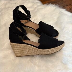 Madeline Black Espadrille Wedges with Ankle Strap